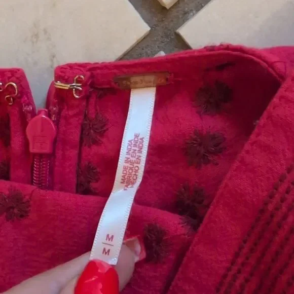 NWT Free People Juni Mini Dress Red Embroidered Cross Back  Size M - Picture 4 of 10